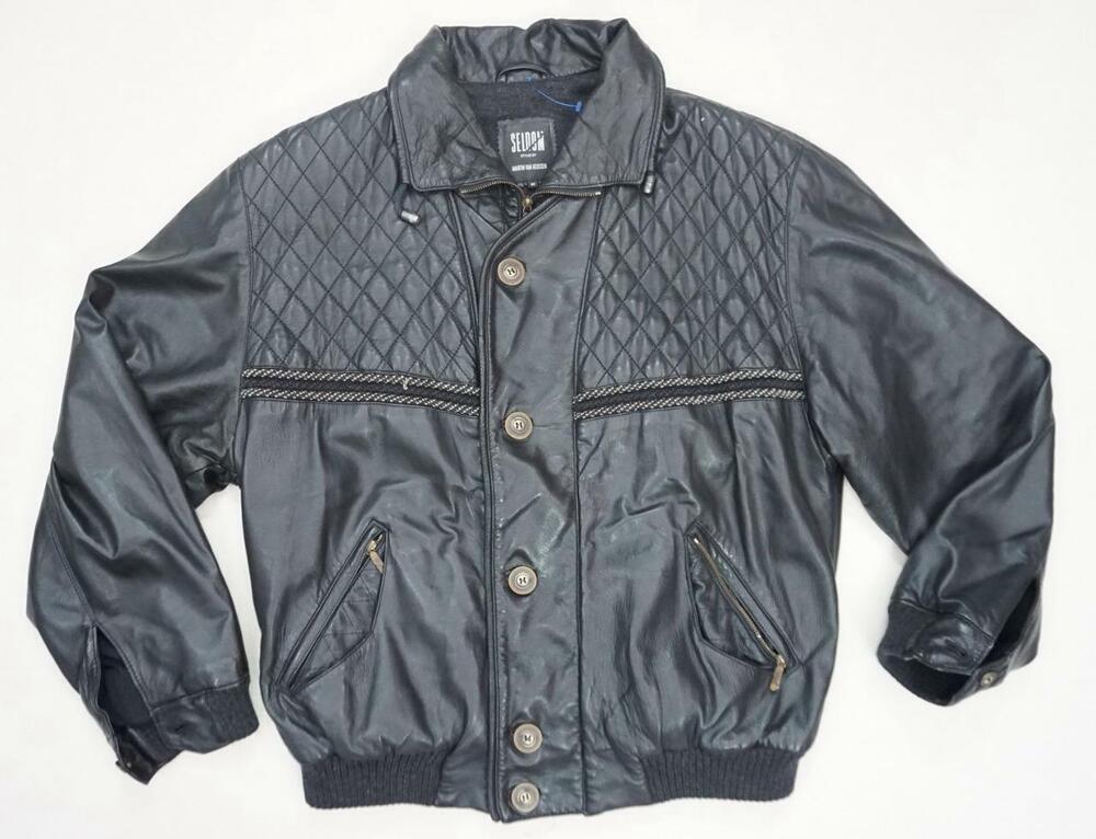 SELDOM BY MARTIN VAN HEUSDEN MEN 50 SOFT QUILTED LEATHER/WOOL JACKET/BOMBER